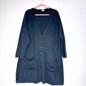 J. JILL Mid Length Cardigan 3X Cotton Cashmere Black Button Pockets Capsule